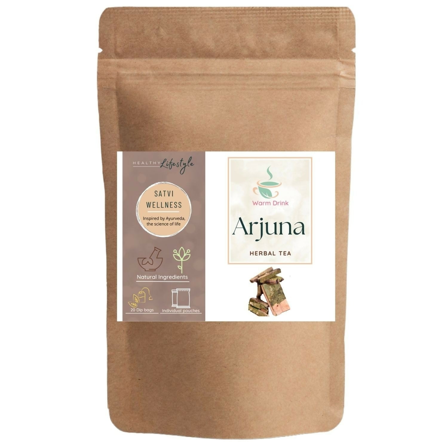 Satvi Wellness Arjuna herbal tea | Terminalia Arjuna tea bag | Natural ingredients | Herbal tea Satvi Wellness