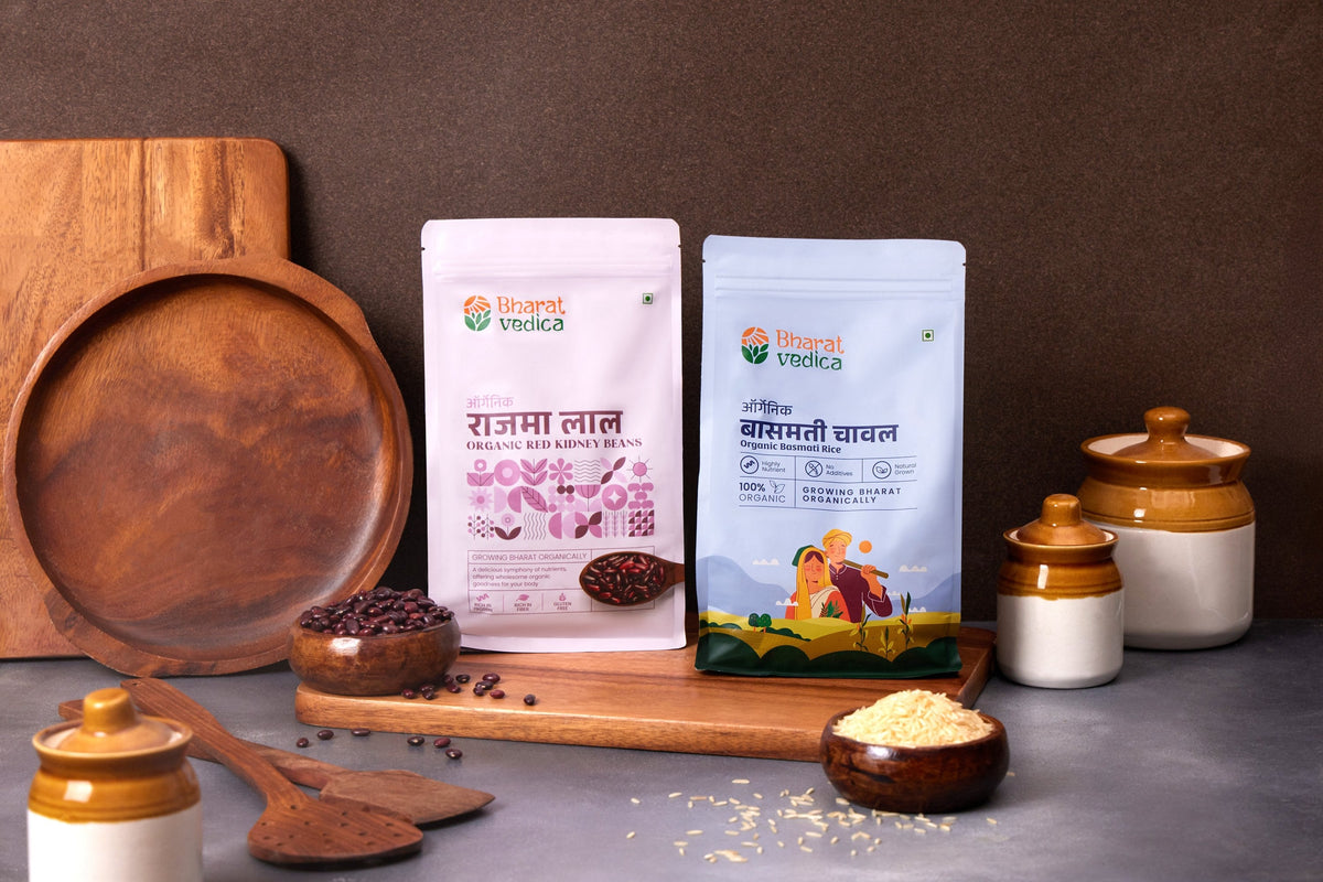 Bharat Vedica Rajma Chawal Delight (Organic Rajma Red 1kg + Organic Basmati Chawal 1kg) - Safuron