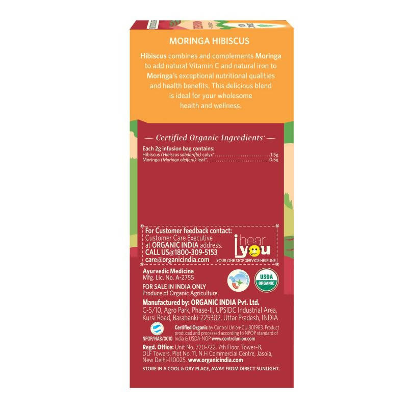 Organic India Moringa Hibiscus Tea Bags Organic India
