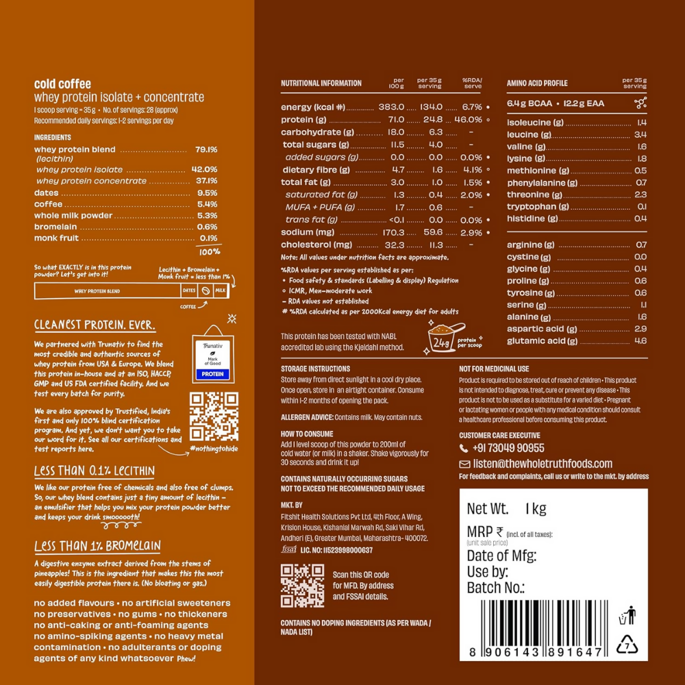 The Whole Truth Whey Protein Isolate+Concentrate - Cold Coffee The Whole Truth