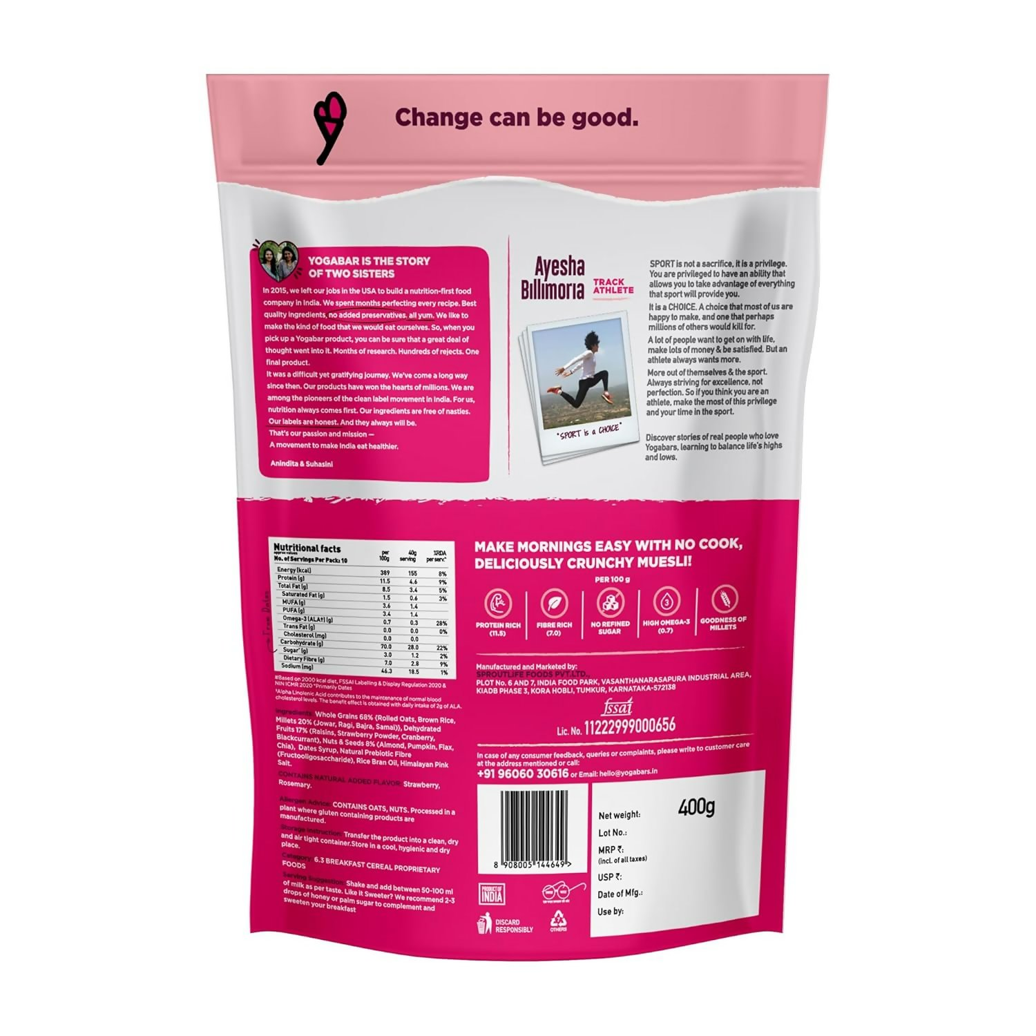 Yoga Bar Wholegrain Breakfast Muesli - Fruits, Nuts + Seeds + Dark Chocolate Yoga Bar