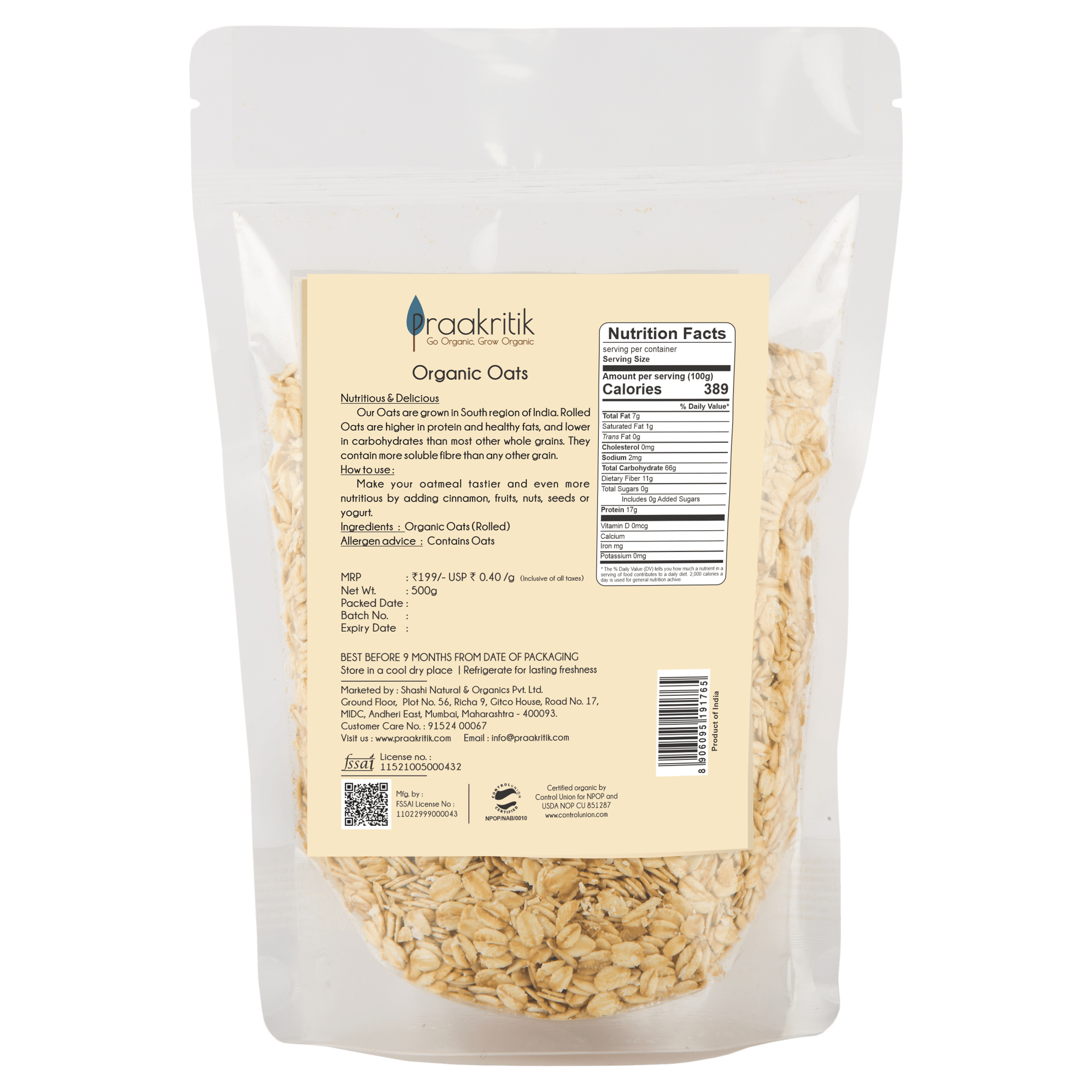 Praakritik Organic Rolled Oats Praakritik