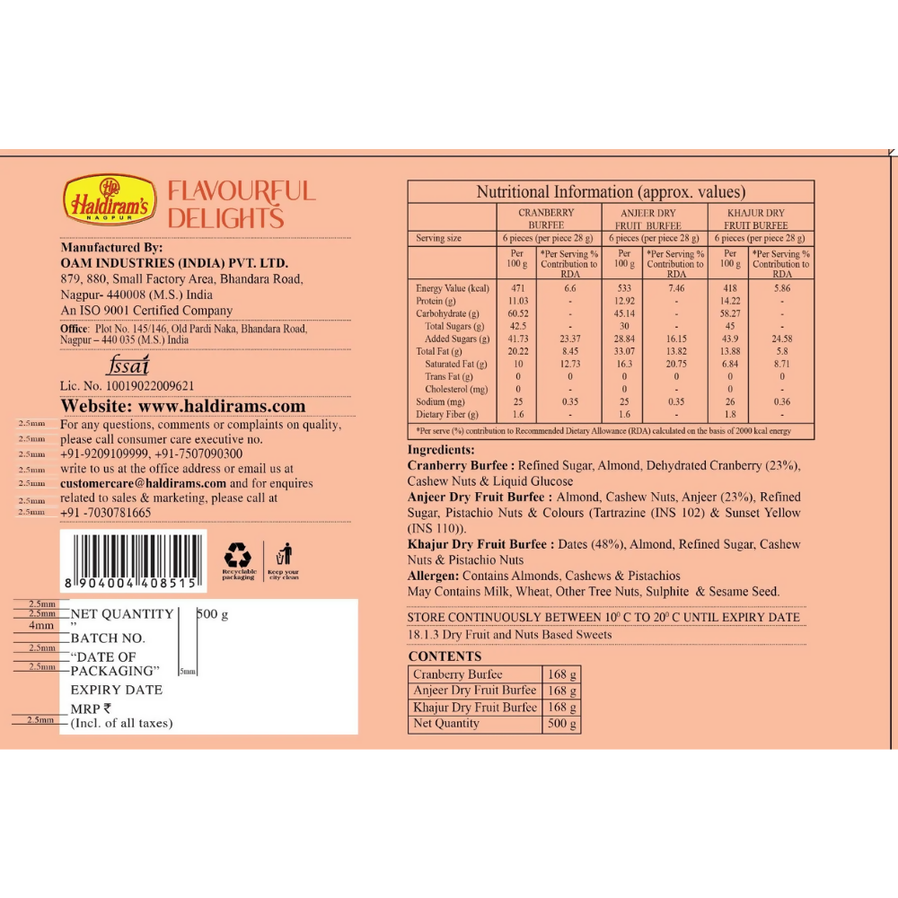 Haldiram's Flavourful Delights - Assorted Dry Fruits Burfee Haldiram's