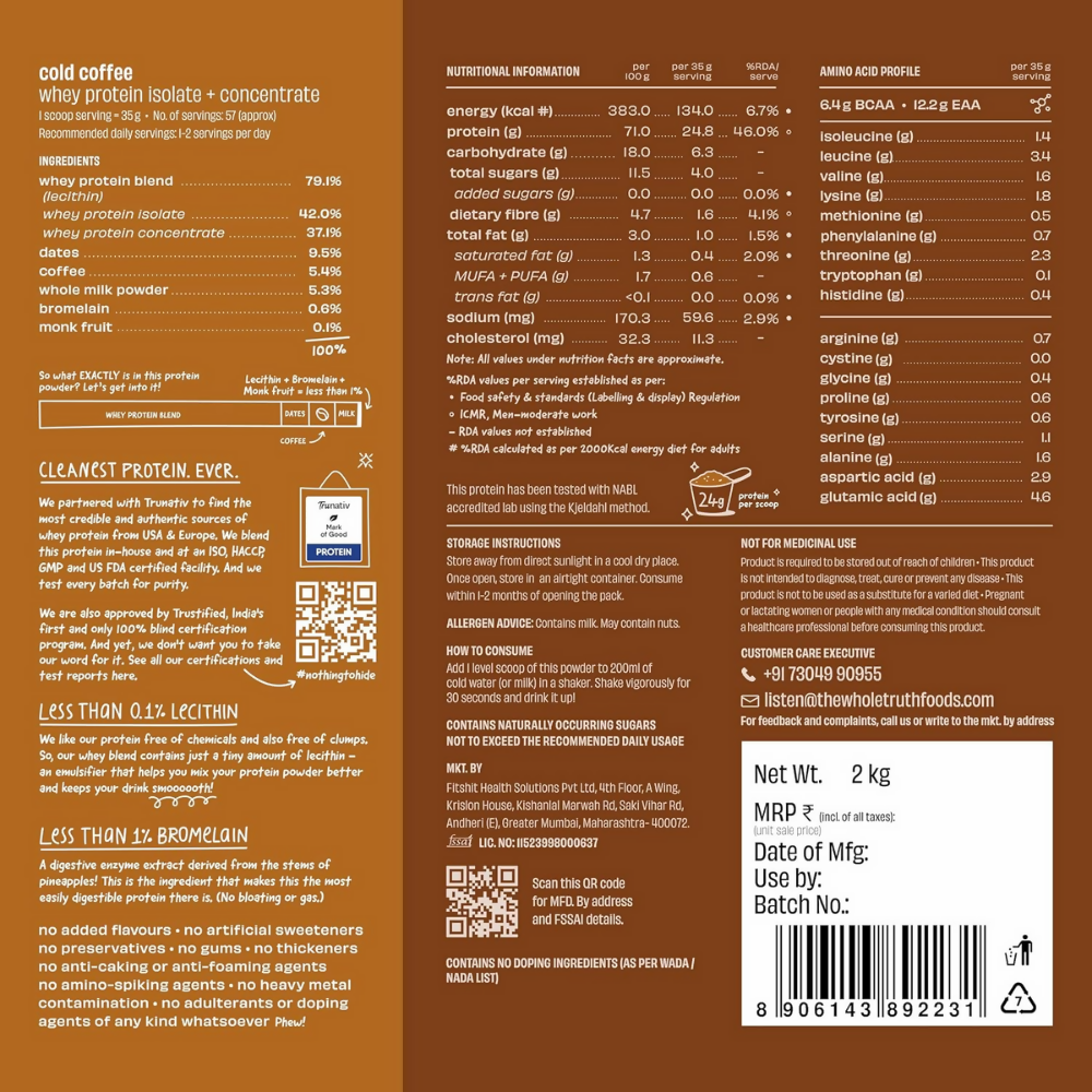 The Whole Truth Whey Protein Isolate+Concentrate - Cold Coffee The Whole Truth