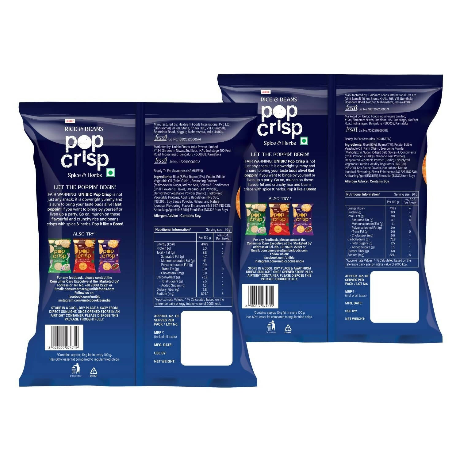 Unibic Pop Crisp Rice And Beans Popped Chips Unibic