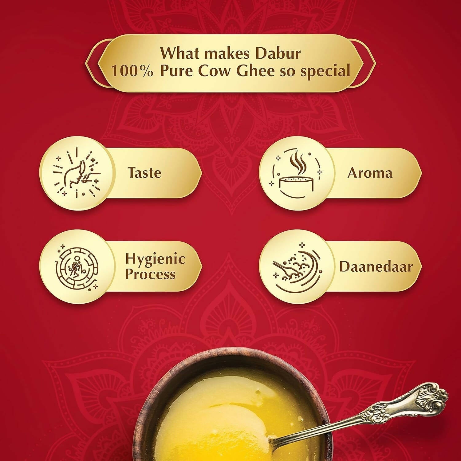 Dabur 100% Pure Daanedaar Cow Ghee | Cultured Cow Ghee | Pure and Natural Cow Ghee Dabur