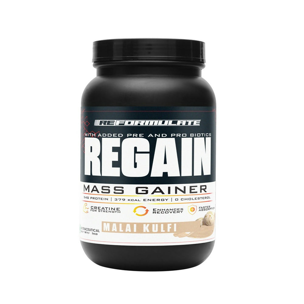 Reformulate Regain I Mass Gainer with Added Pre and Pro Biotics I 364 Energy | 1.5 Creatine - Malai Kulfi Reformulate