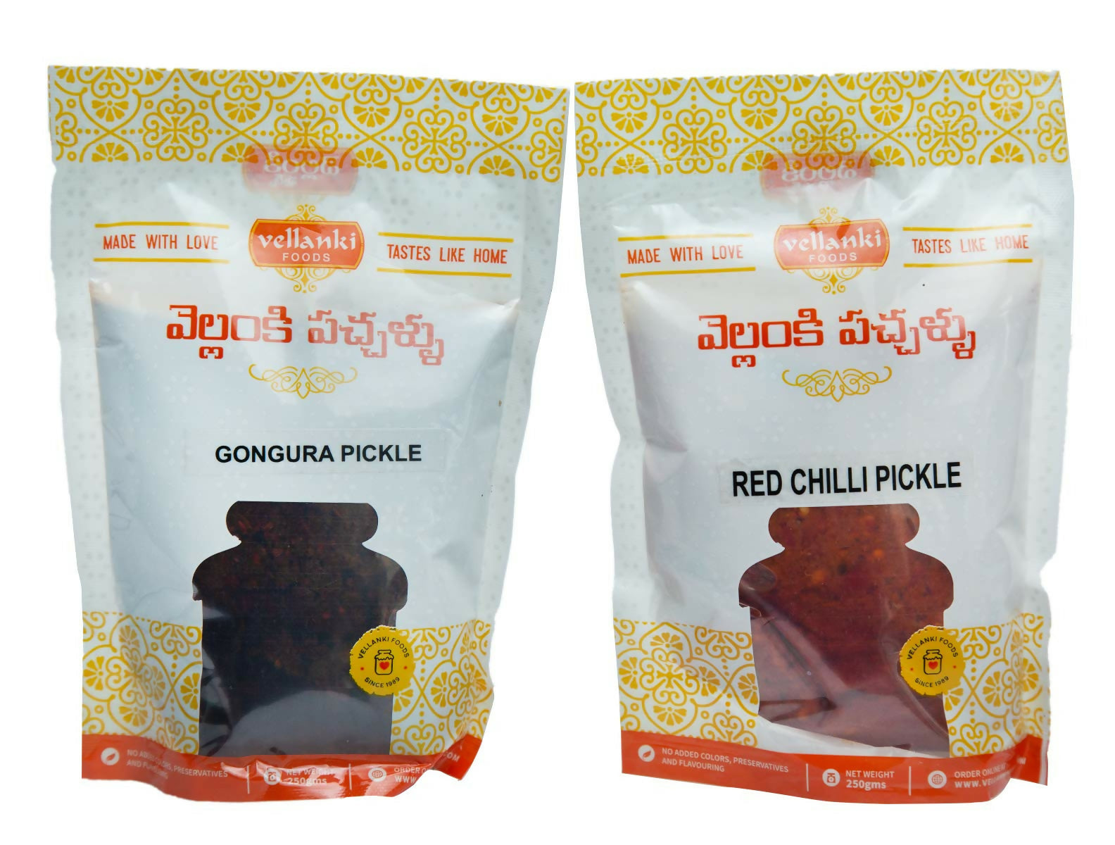 Vellanki Foods - Red Chilli Pickle, Gongura Pickle Combo Pack (Each 250gm) Vellanki Foods