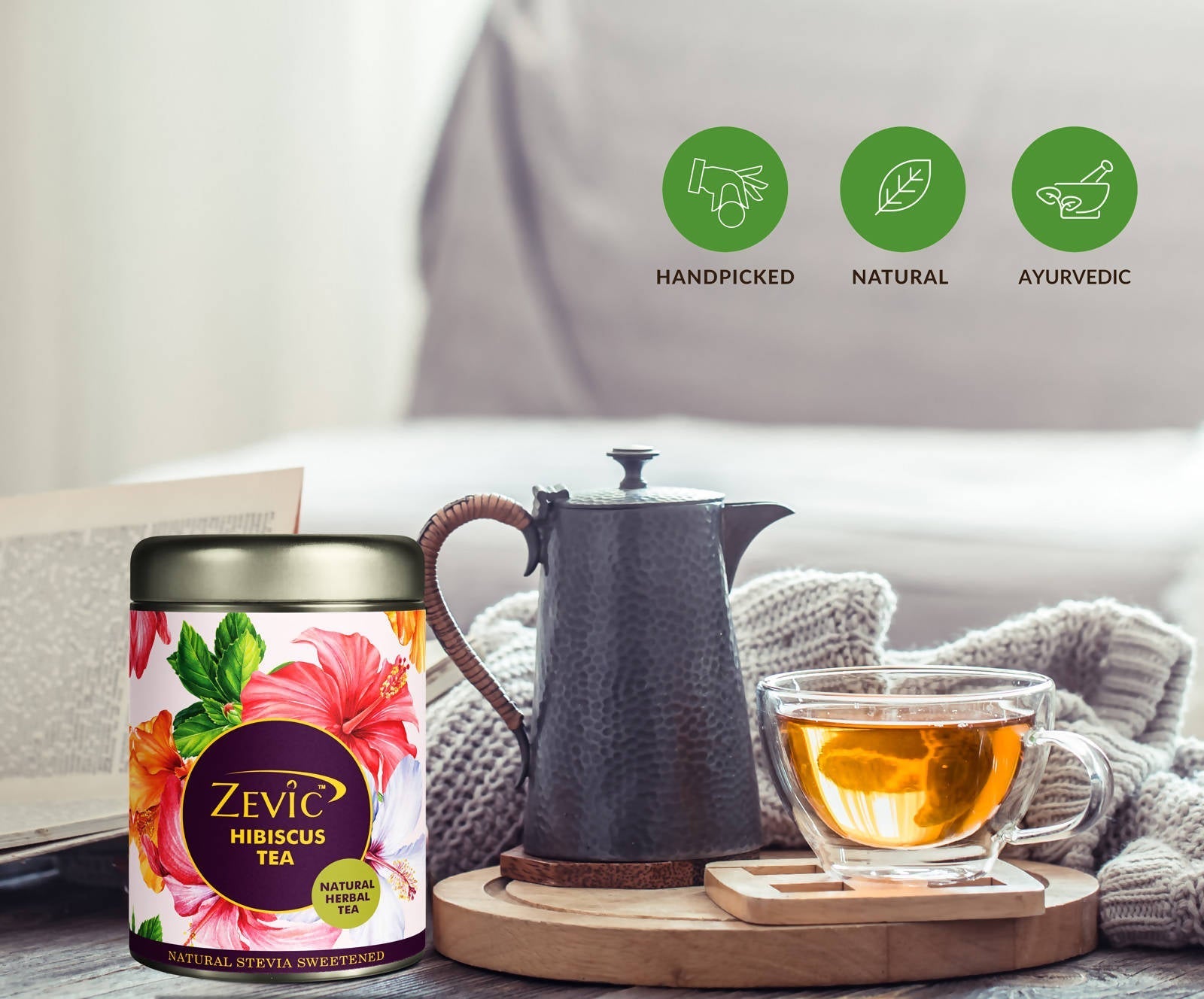 Zevic Premium Hibiscus Flowers Herbal Green Tea Zevic