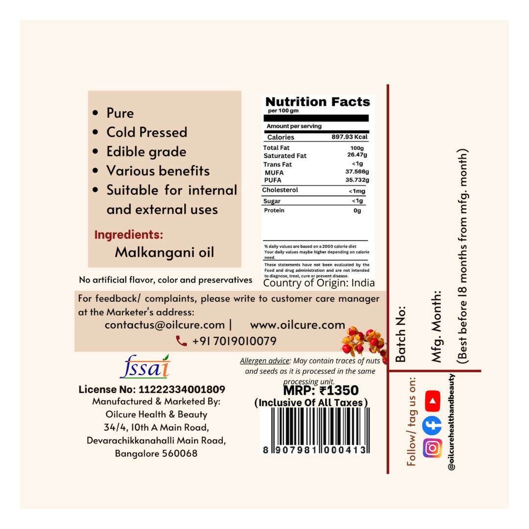 Oilcure Malkangani Oil Cold Pressed Oilcure
