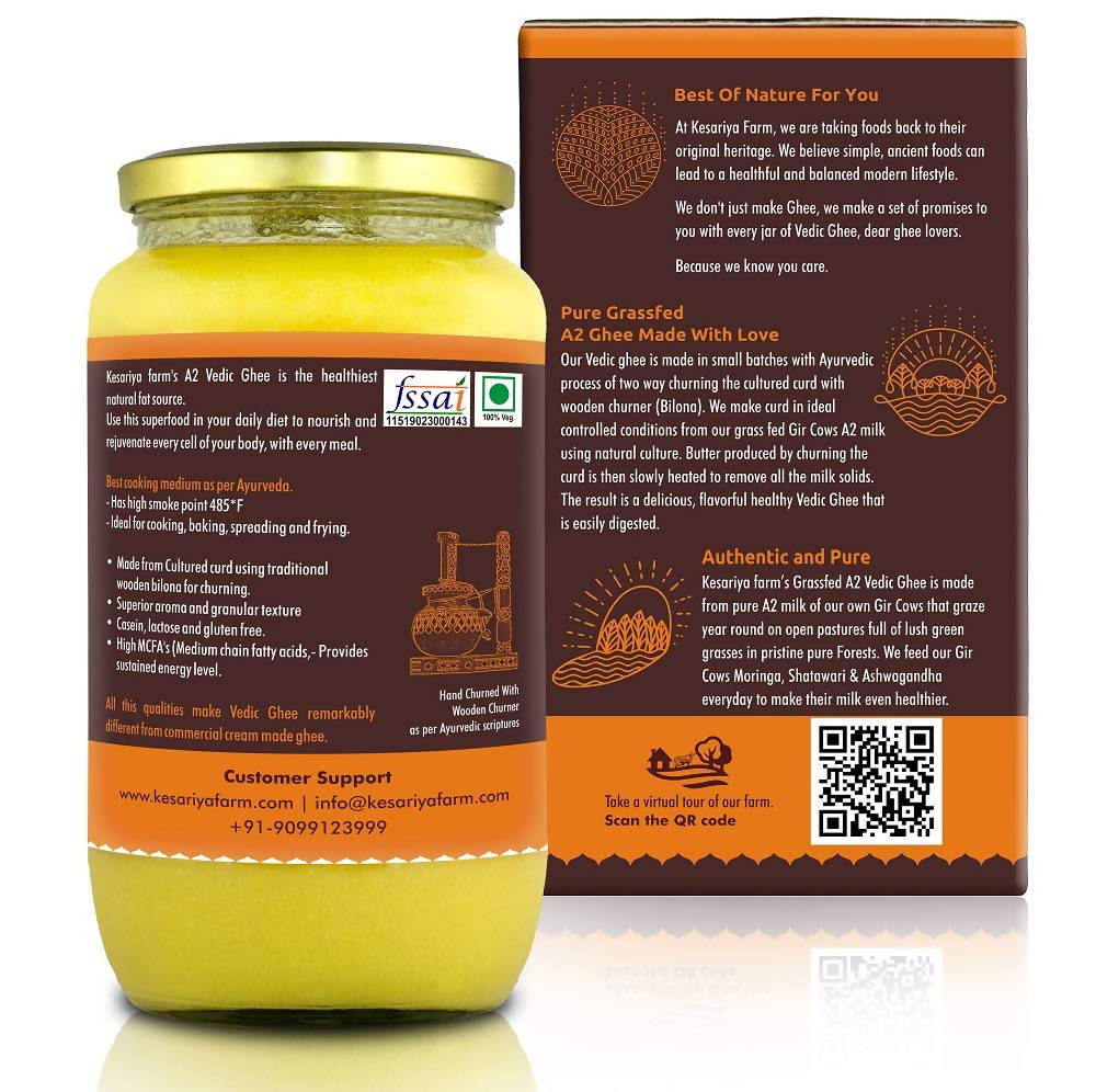 Vedic Ghee Premium A2 Gir Cow Cultured Ghee from Kesariya Farm Indian Gir Cow Ghee, Pure A2 Ghee, Natural & Healthy Vedic Ghee