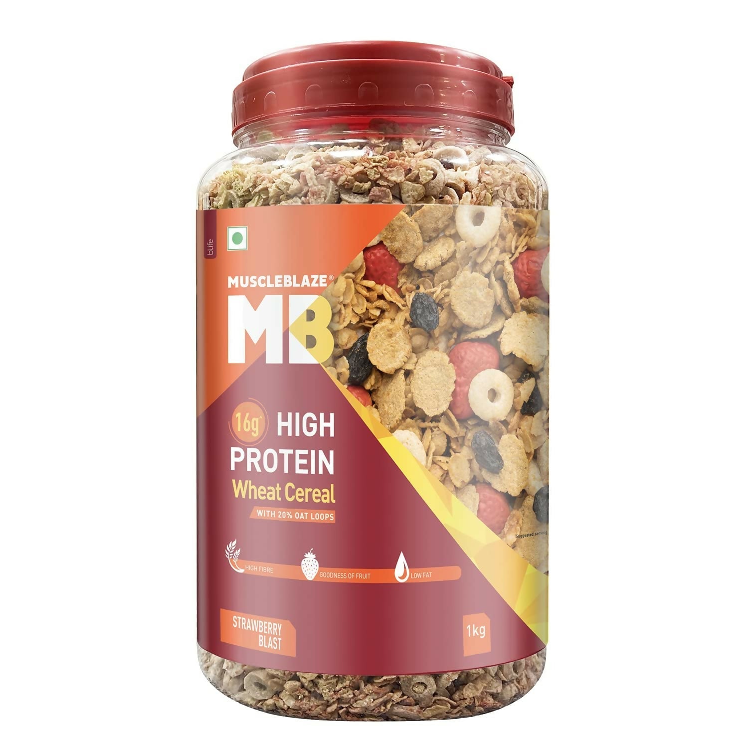 MuscleBlaze 16g High Protein Wheat Cereal - Strawberry Blast - Safuron