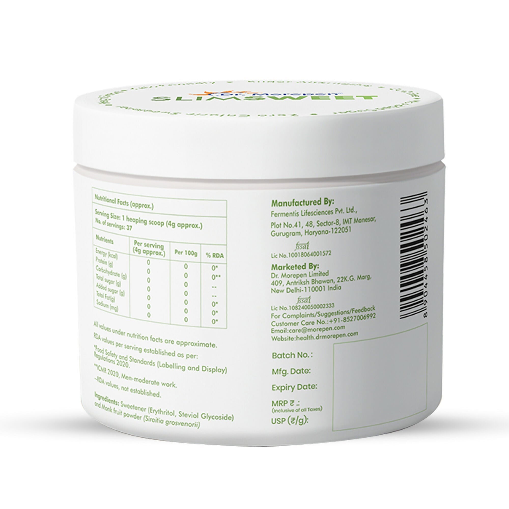 Dr. Morepen Slimsweet Natural Sugar Substitute with Stevia & Monk Fruit Dr. Morepen