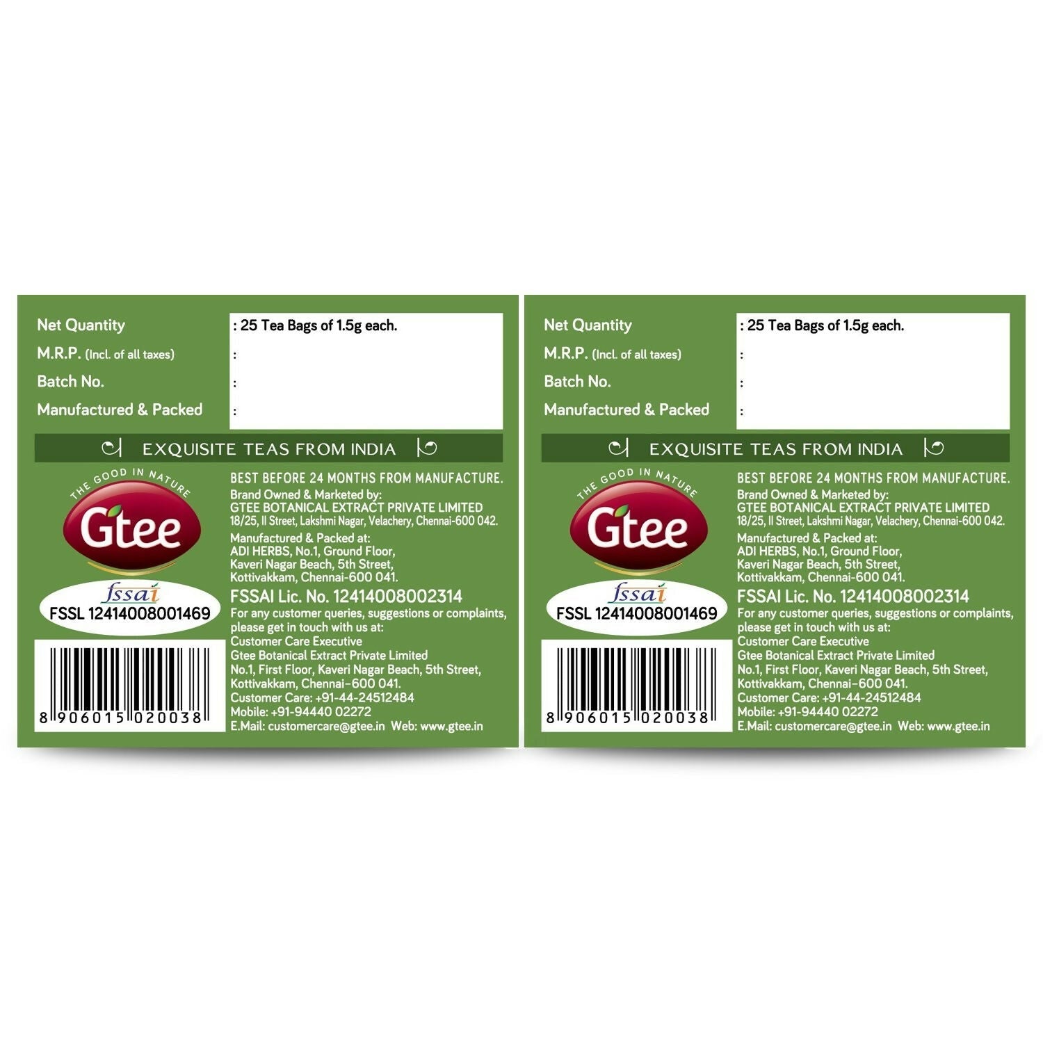 Gtee Green Tea Bags - Regular Gtee
