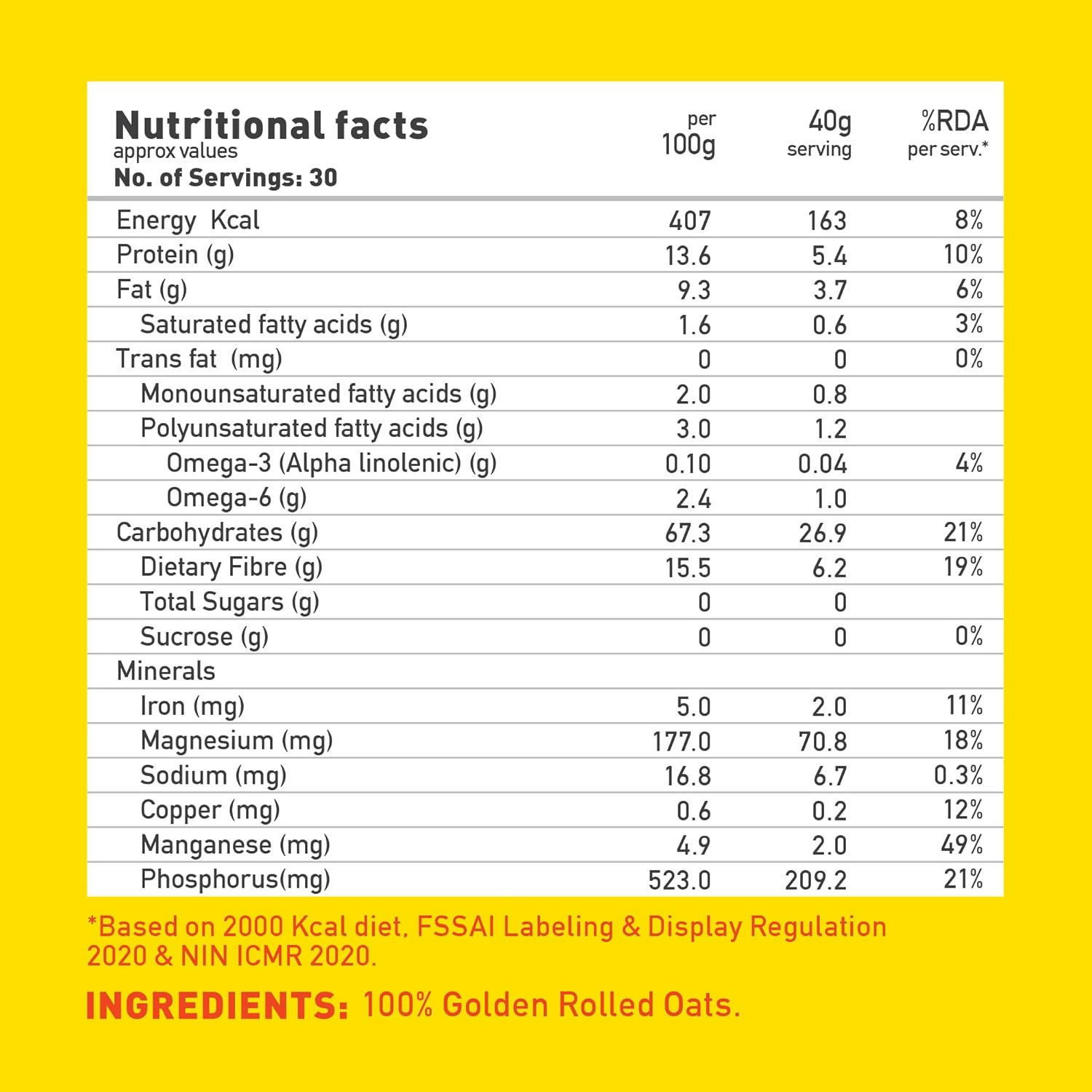 Yoga Bar 100% Rolled Plain Oats Yoga Bar
