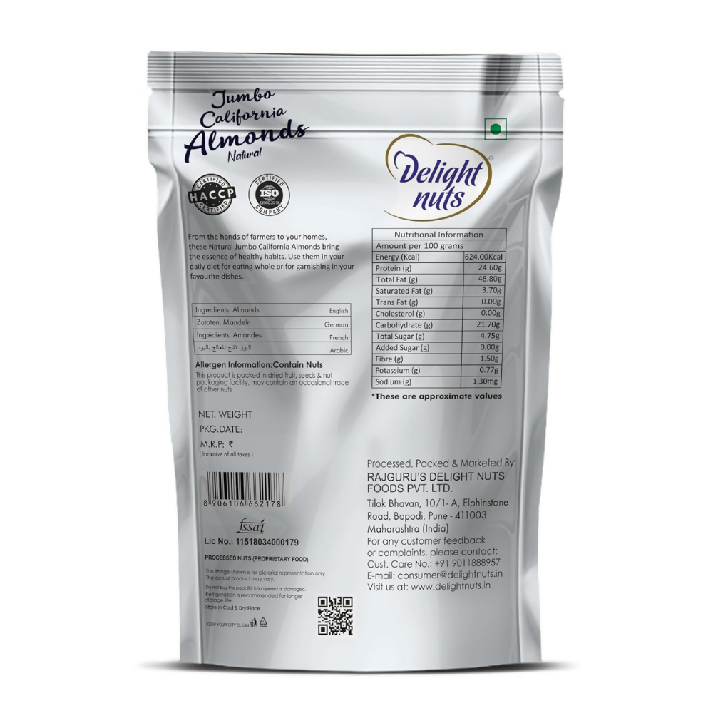Delight nuts Jumbo California Whole Almonds Natural Delight nuts