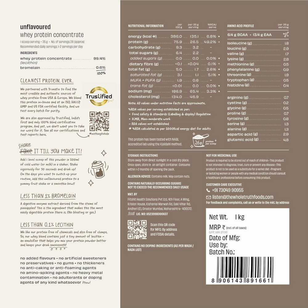 The Whole Truth Whey Protein Concentrate Unflavoured The Whole Truth