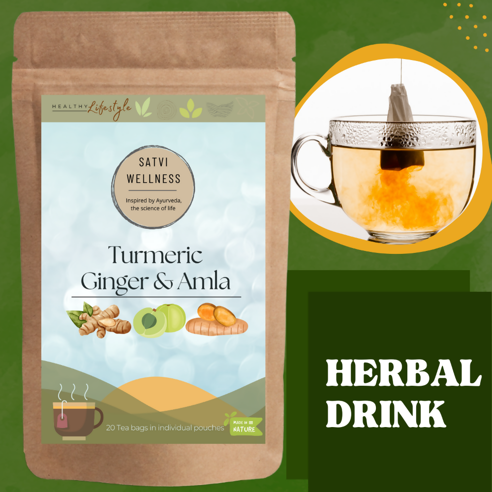 Satvi Wellness Turmeric Ginger Amla Tea| Turmeric Tea| Ginger Tea| Amla Tea | Herbal Tea Satvi Wellness