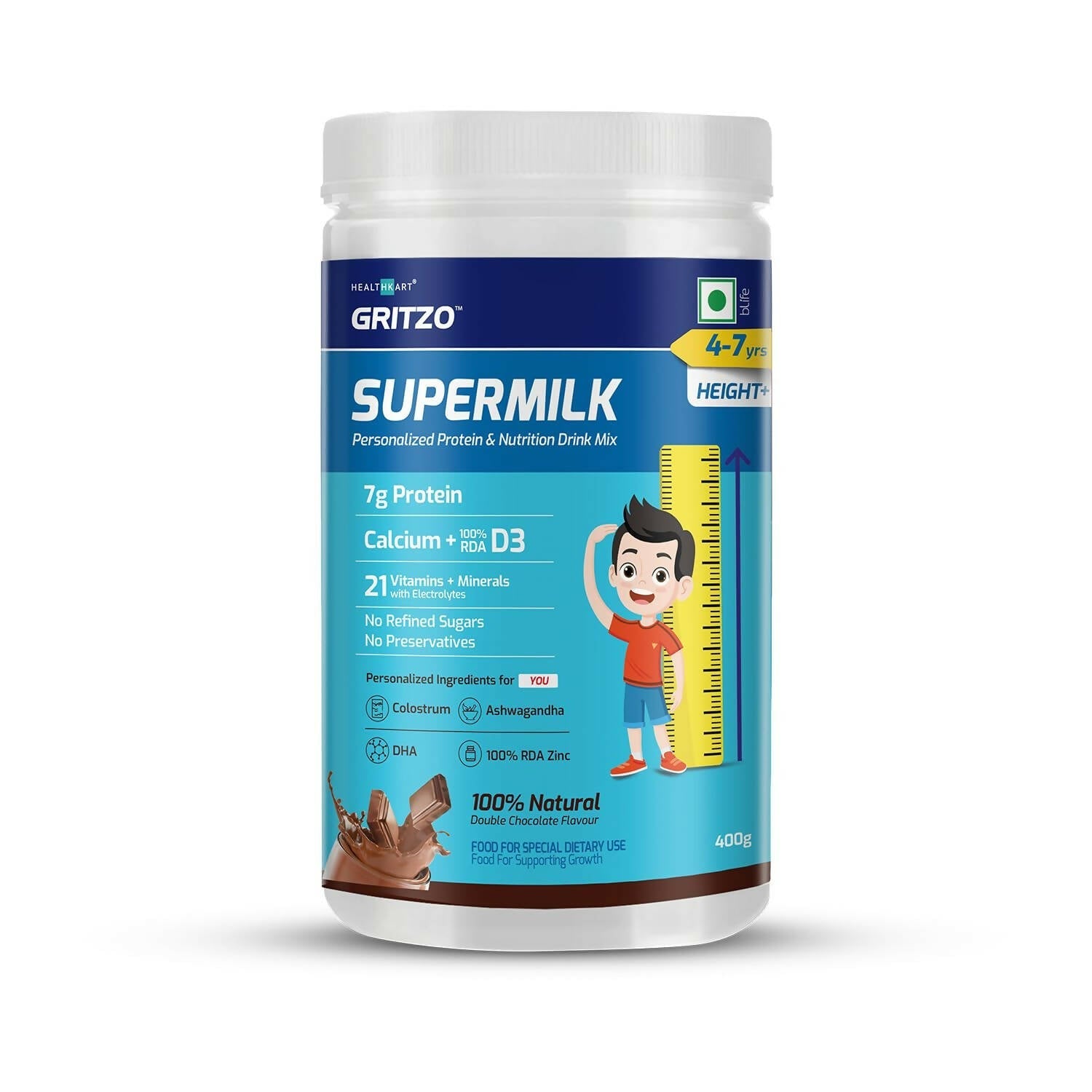Gritzo Supermilk Height+ For 2-6Y Boys/Girls - Double Chocolate Flavor Gritzo