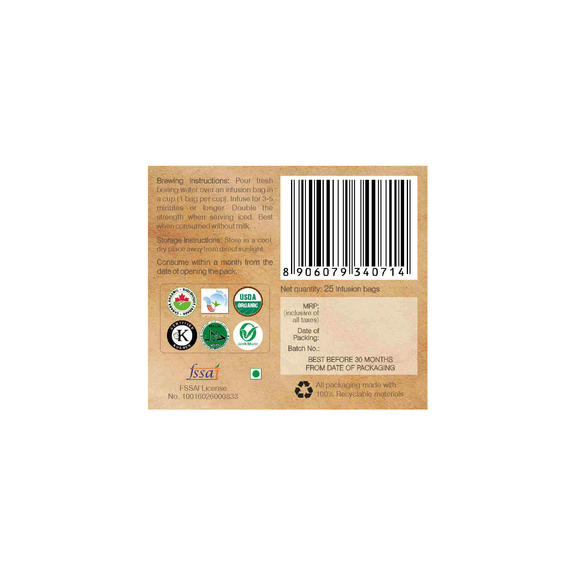 Organic Wellness Tulsi Brahmi Teabags Organic Wellness