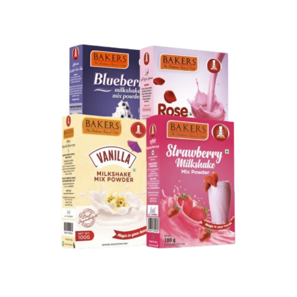 BAKERS Milk Shake Mix Combo - Rose, Vanilla, Strawberry & Blueberry - Dista