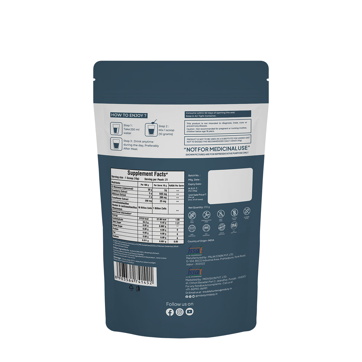 Miduty by Palak Notes UTI Relief with D-Mannose And Cranberry-Vanilla Flavor Palak Notes