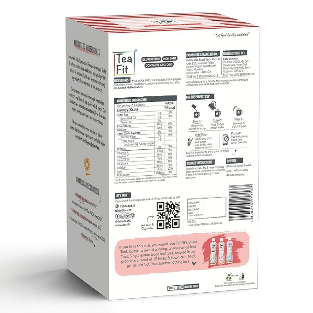 TeaFit Premium NO SUGAR Instant Masala Tea Premix TeaFit