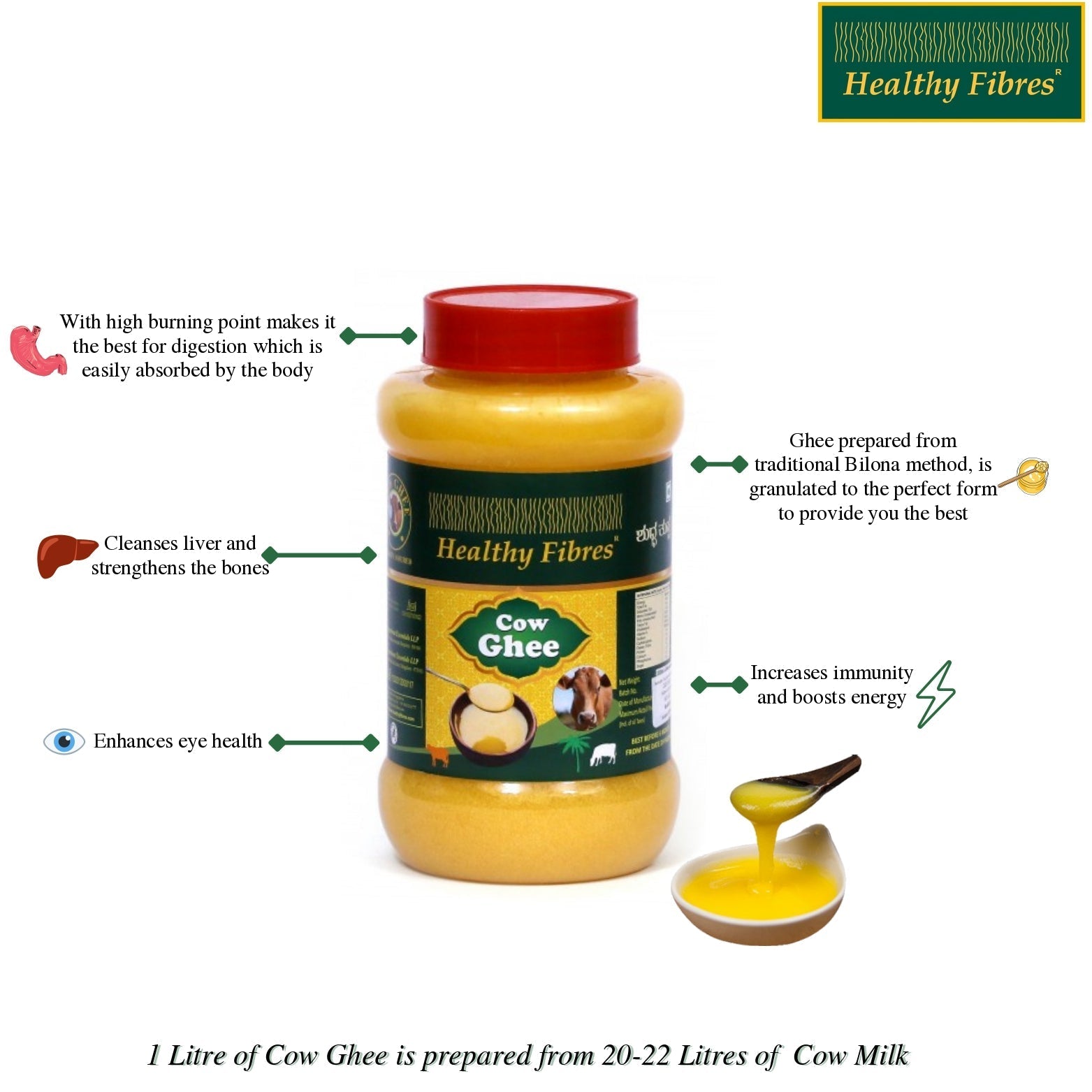 Healthy Fibres Cow Ghee | Homemade Cow Desi Ghee | Pure Cow Ghee for Better Digestion and Immunity Healthy Fibres