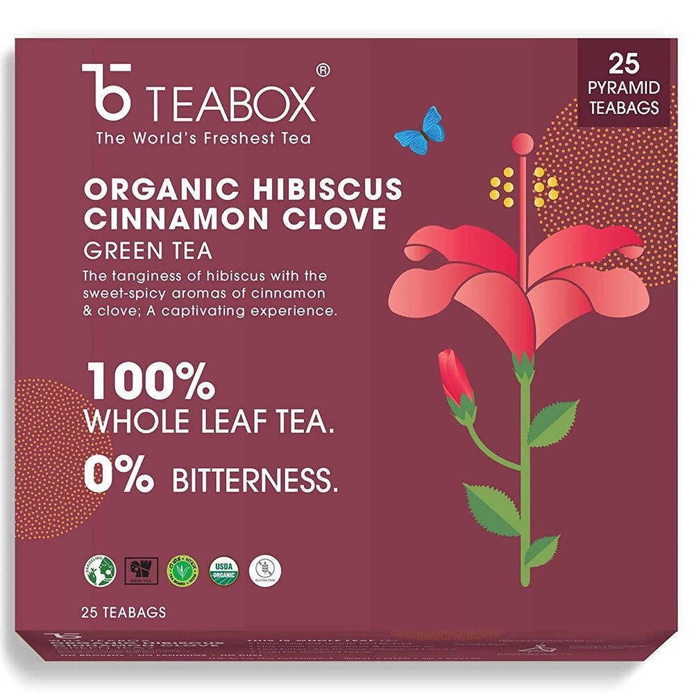 Teabox Organic Hibiscus Cinnamon Clove Green Tea Bags Teabox