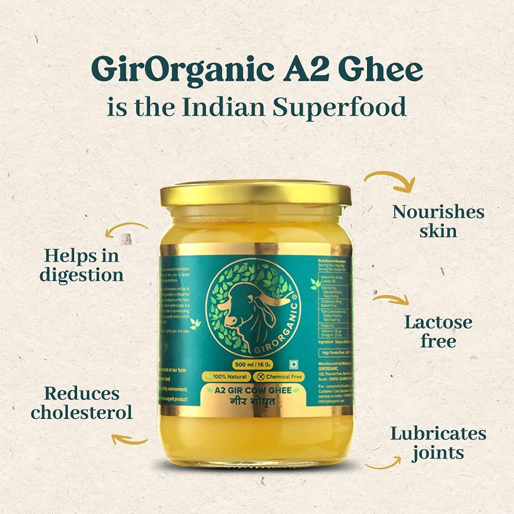 GirOrganic A2 Gir Cow Ghee - Pure A2 Gir Cow Ghee, Organic Grass Fed Ghee GirOrganic