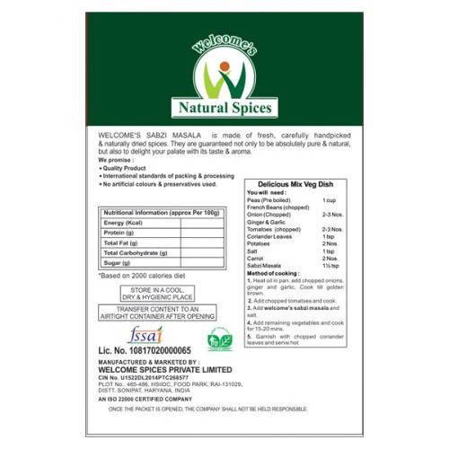 Welcome’s Natural Spices Sabzi Masala Powder Welcome’s Natural Spices