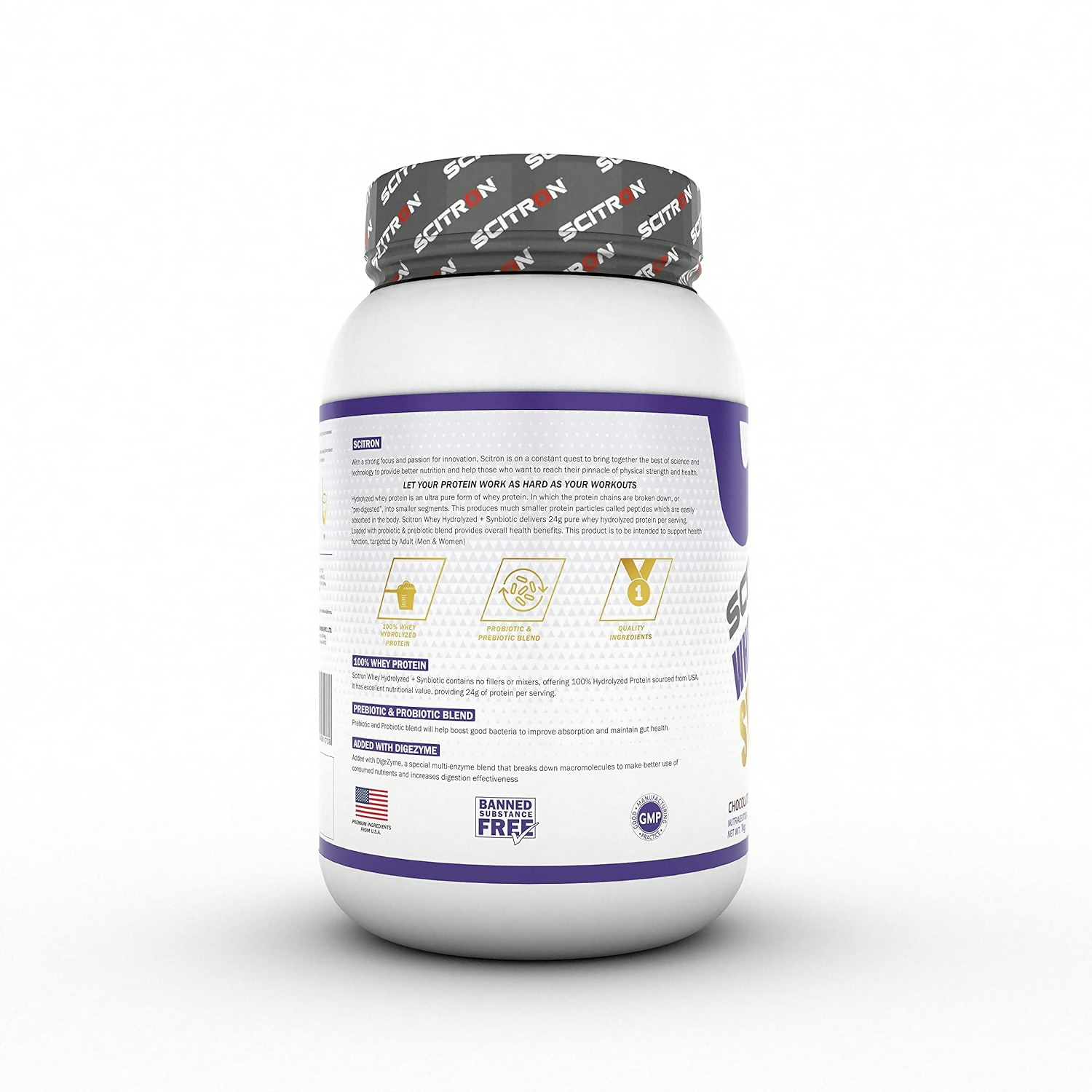 Scitron Whey Hydrolyzed Synbiotic 100% Hydrolyzed Protein Powder Chocolate Flavor Scitron