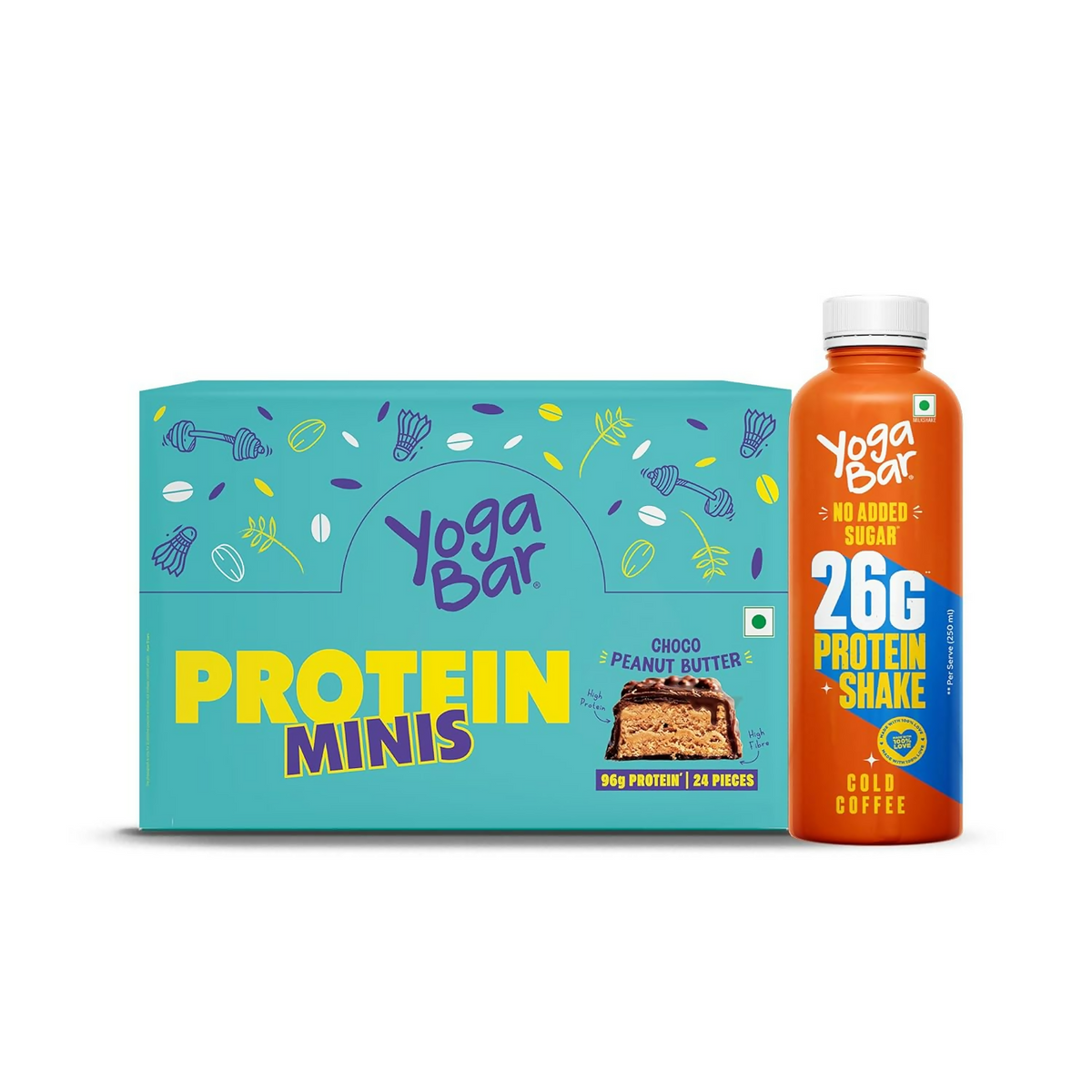 Yoga Bar Protein Minis Choco Peanut Butter, 24 Pieces, Cold Coffee Protein Shake - Safuron