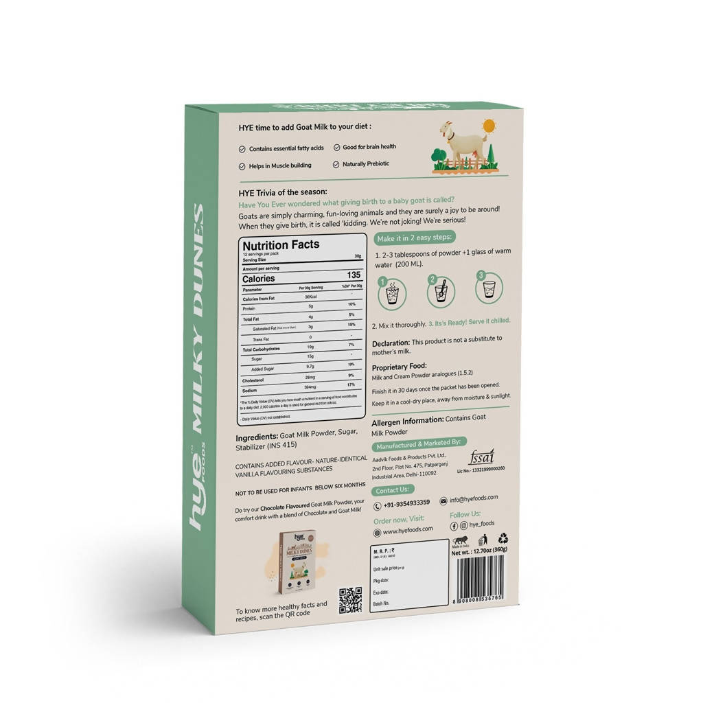 Hye Foods Milky Dunes Goat Milk Powder - Vanilla Flavour Aadvik