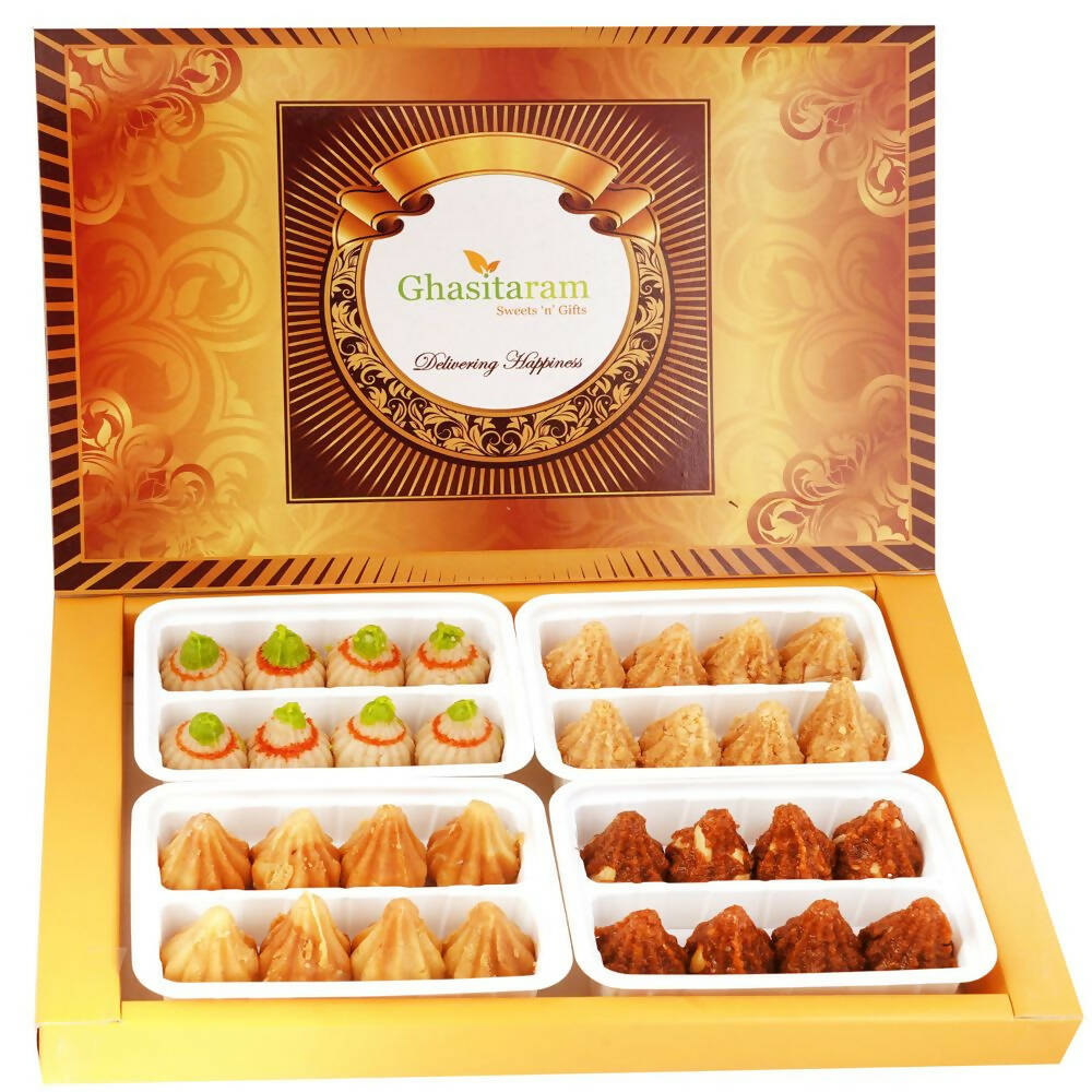 Ghasitaram Big Box of Kaju, Milk Cake, Mysore Pak and Dodha Barfi Modaks - Safuron