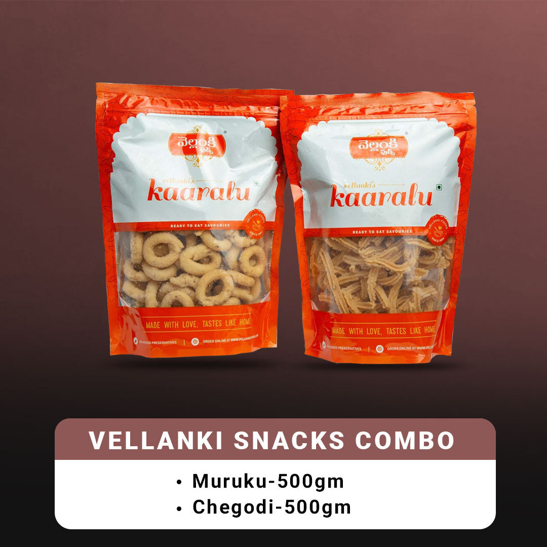 Vellanki Foods Andhra Snacks Combo - Muruku (500 gm), Chegodi (500 gm) Vellanki Foods