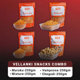 Vellanki Foods Namkeen Combo Pack (250g Each) - Muruku, Chegodi, Vampoosa, Mixture Vellanki Foods