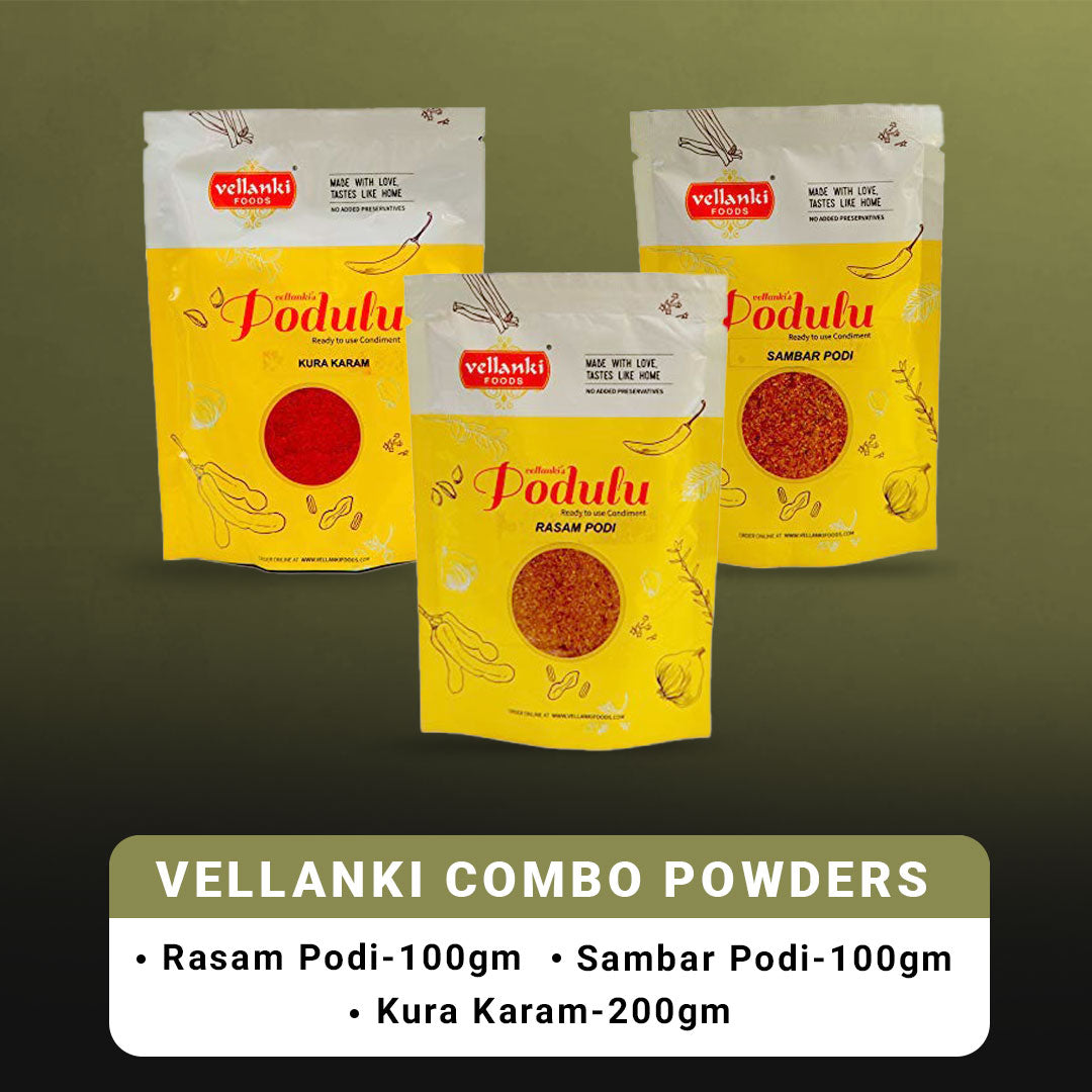 Vellanki Foods Combo Powders - Rasam Podi, Sambar Podi, Kura Karam (250 gms Each) Vellanki Foods