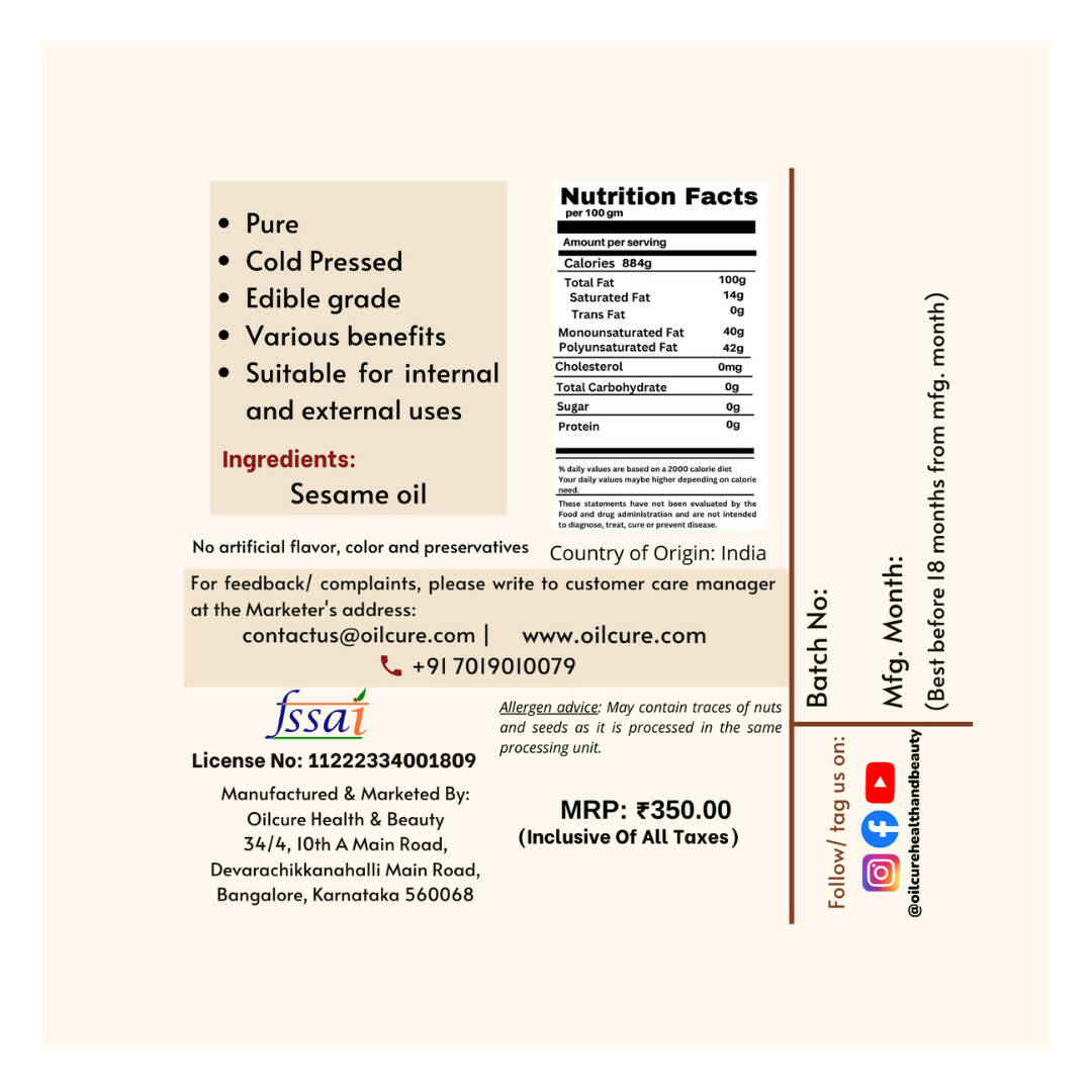Oilcure Virgin Sesame Oil Oilcure