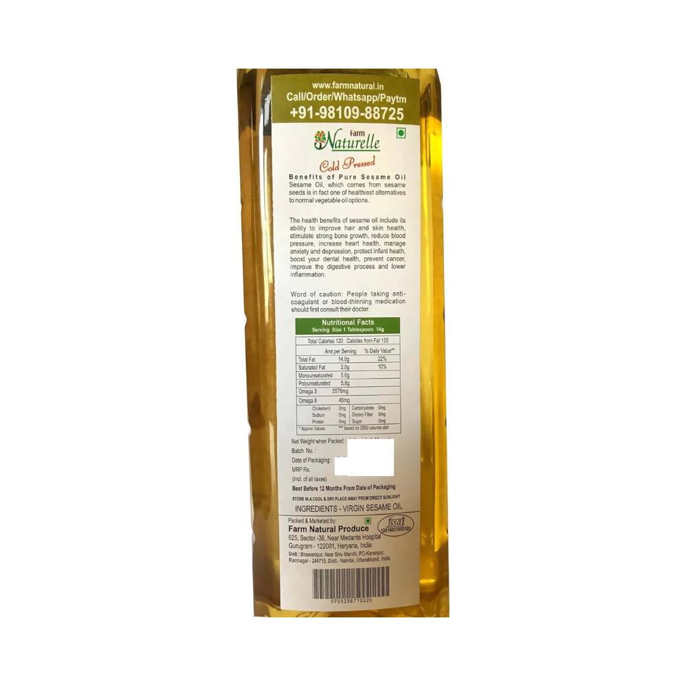 Farm Naturelle Cold Pressed Virgin White Sesame Seed Oil Farm Naturelle