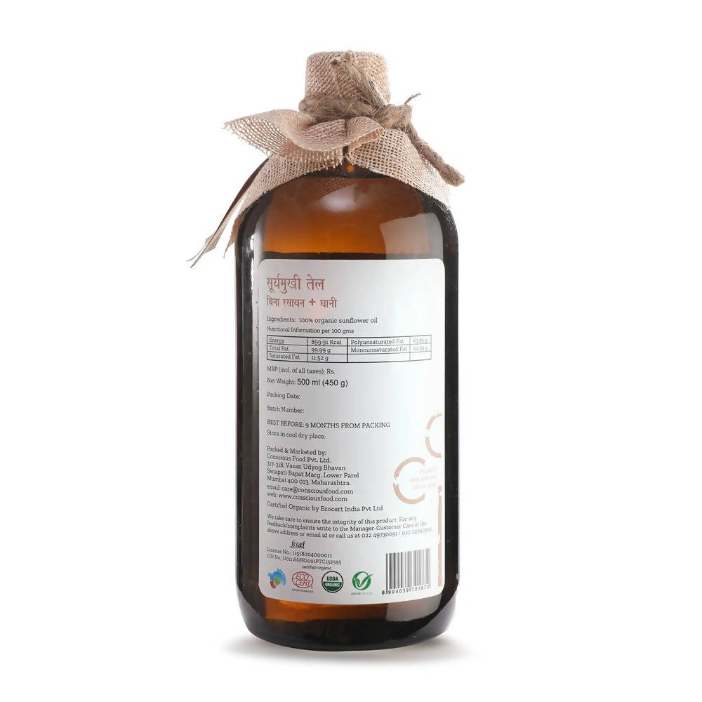 Conscious Food Organic Sunflower Cold Pressed Oil Conscious Food