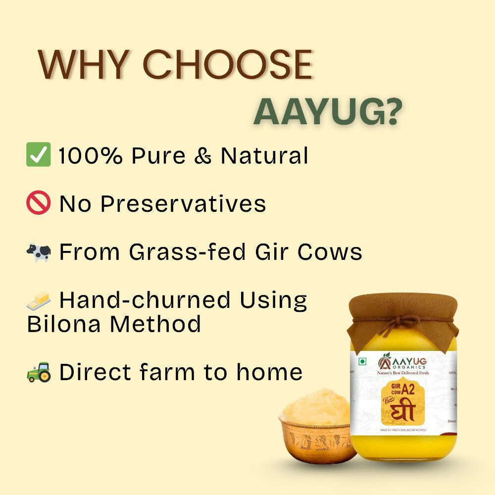 Aayug Organics A2 Gir Cow Ghee | Traditional Bilona Method A2 Cow Ghee | Grassfed, Pure and Healthy Gir Cow Ghee Aayug Organics
