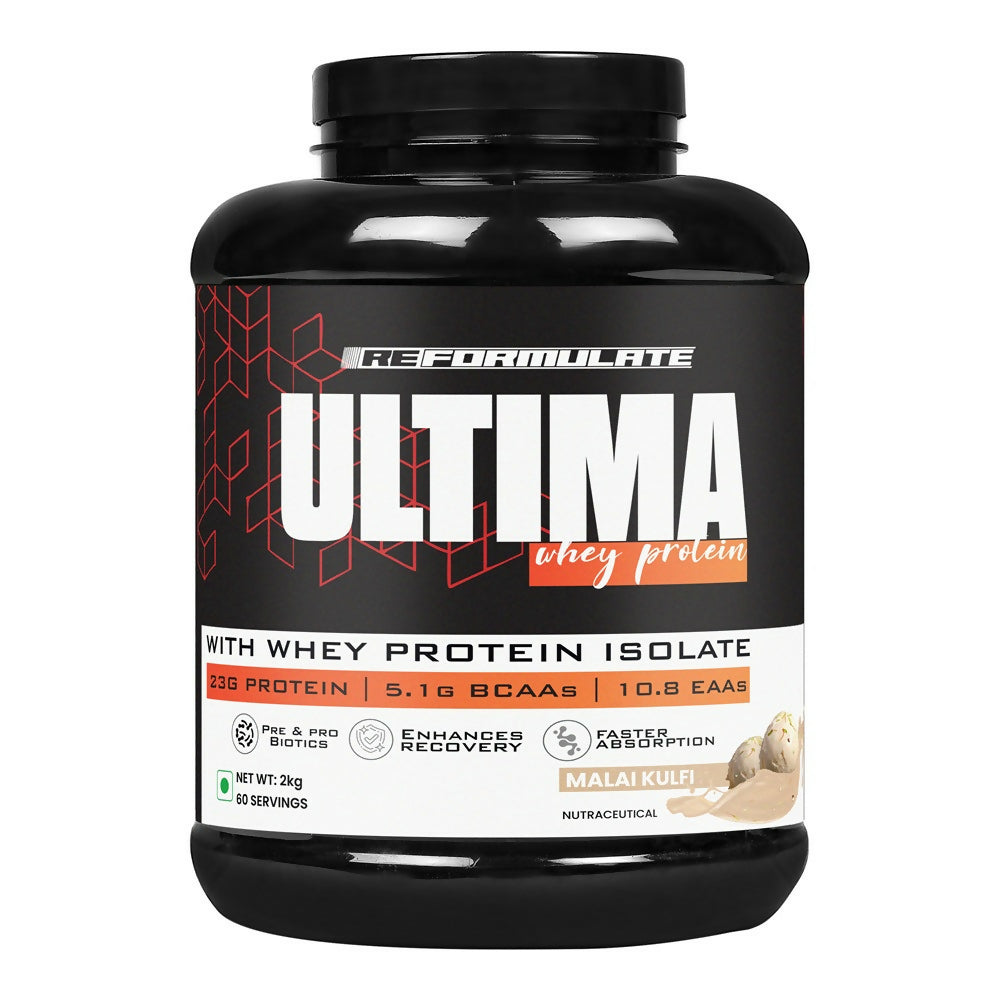 Reformulate Ultima I Whey Protein with Isolate I 23 G Protein I 5.1G BCAA I 10.8 EAA I Pre & Probiotics - Malai Reformulate