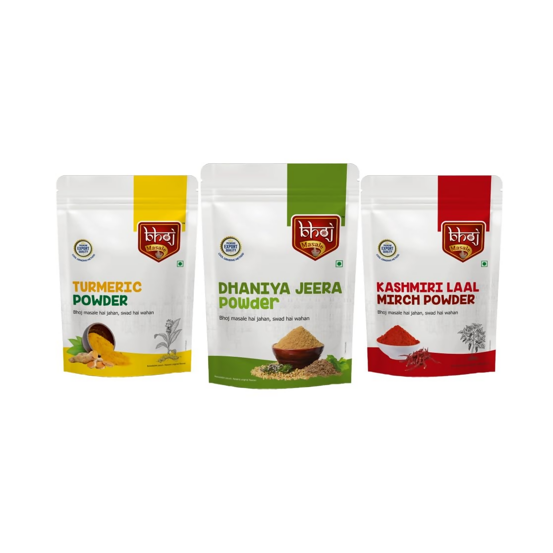 Bhoj Masale Haldi,Jeera Dhaniya And Kashmiri Lal Mirch Powder - Safuron