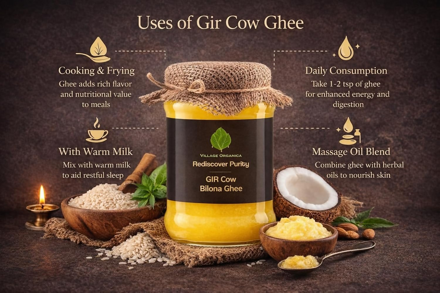 Village-Organica A2 Gir Cow Ghee,Traditional Bilona Method Village-Organica