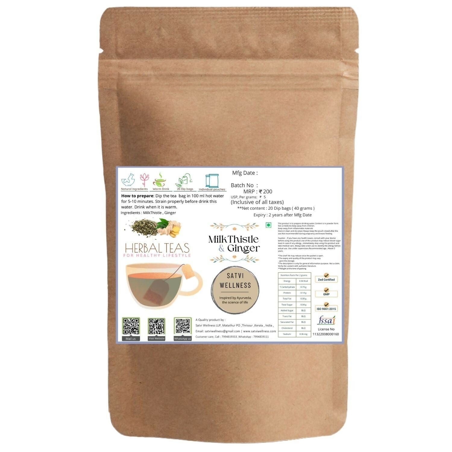Satvi Wellness Milk Thistle Ginger Tea | Blend of Milk Thistle Ginger Tea Bags | Herbal Tea Satvi Wellness