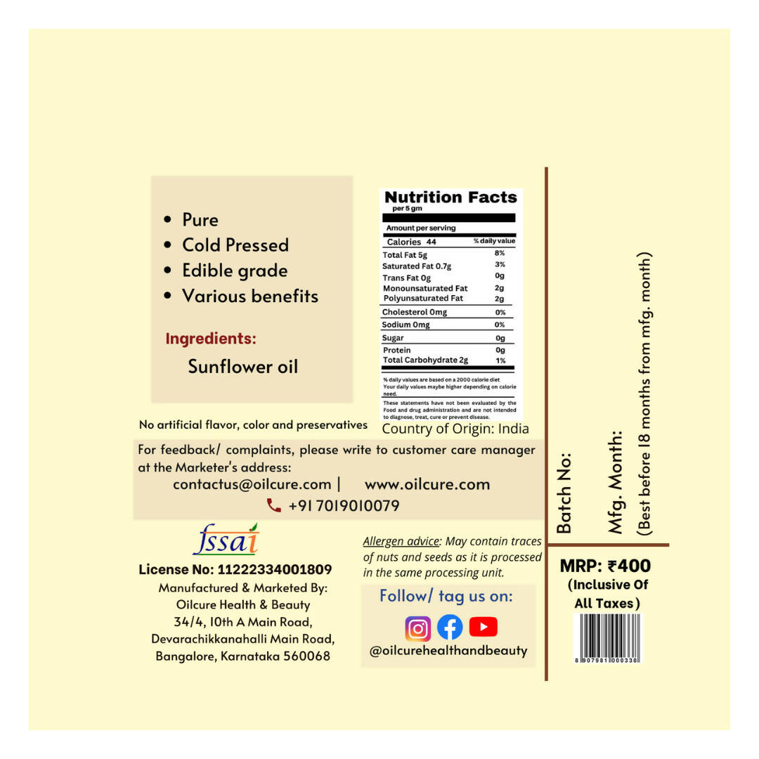 Oilcure Virgin Sunflower Oil Oilcure