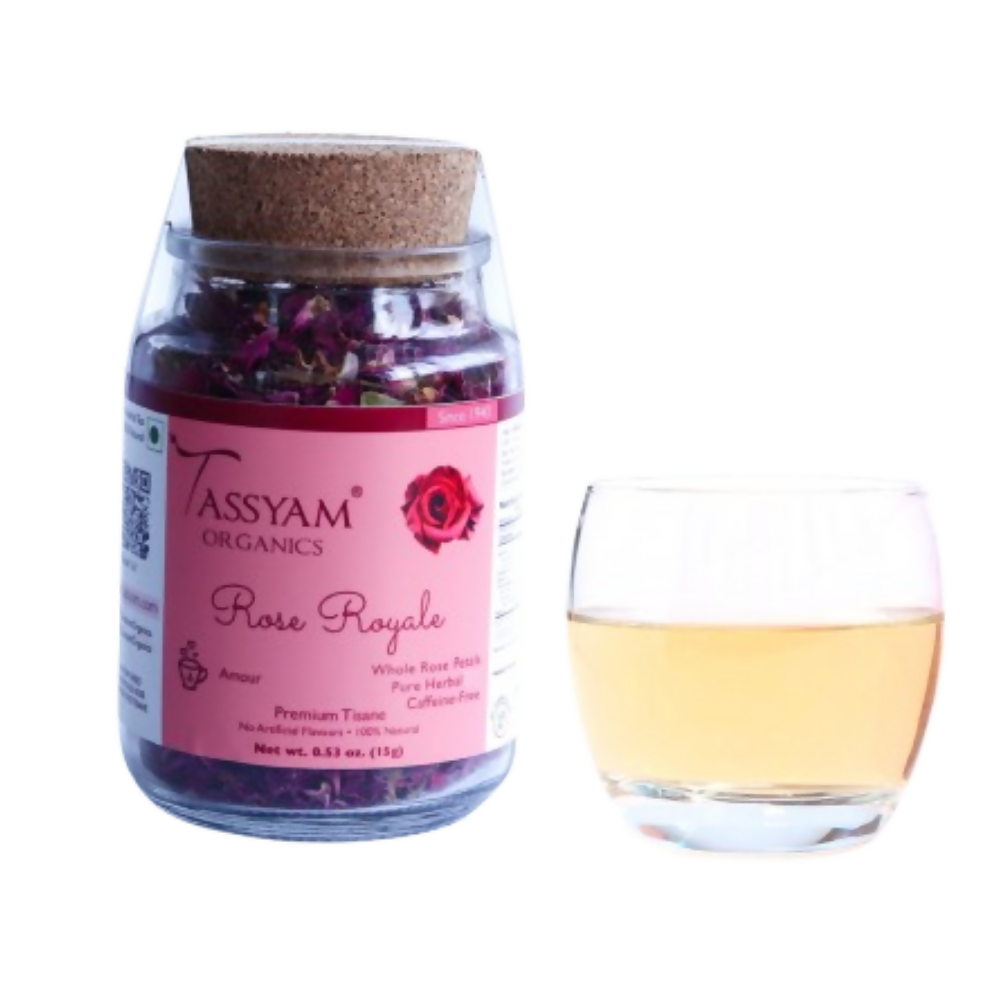 Tassyam Organics Rose Royale Herbal Tisane - Glass Bottle - Safuron