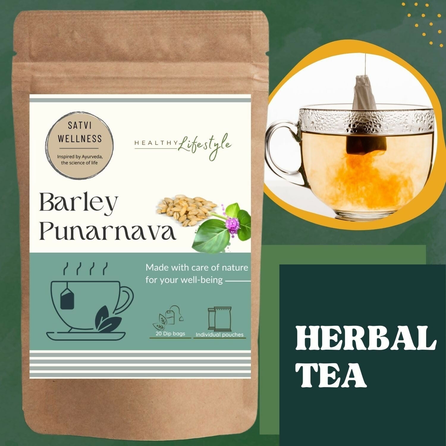 Satvi Wellness Barley Punarnava Tea | Barley Seed With Boerhavia Diffusa Herbal Tea Satvi Wellness