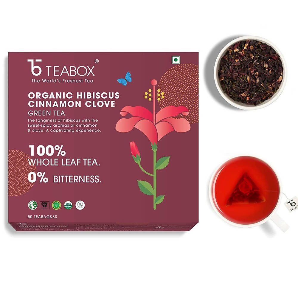 Teabox Organic Hibiscus Cinnamon Clove Green Tea Bags Teabox